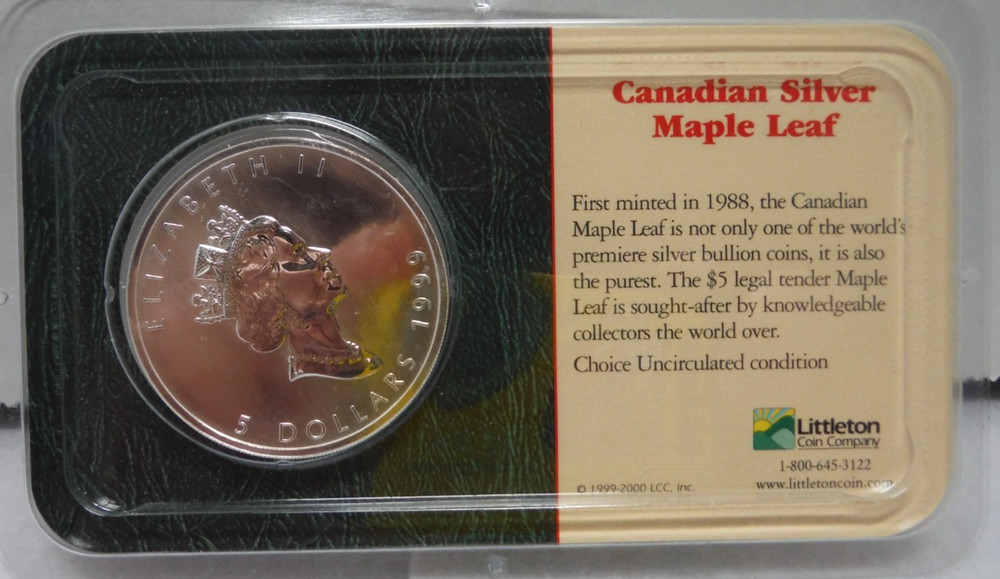 1999 Canadian Silver Maple Leaf $5 uncirculated