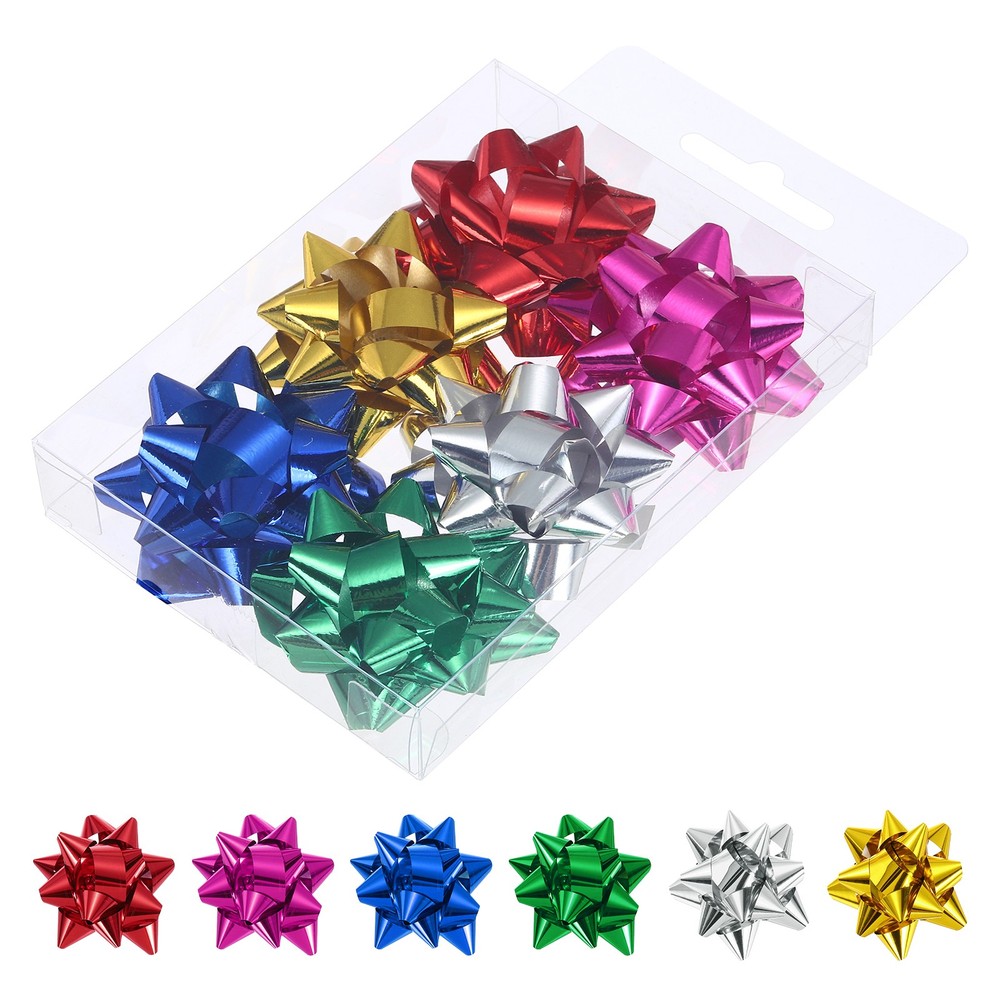 2" Mini Star Gift Bows 6Pcs Metallic Bows Glossy Mixed Color
