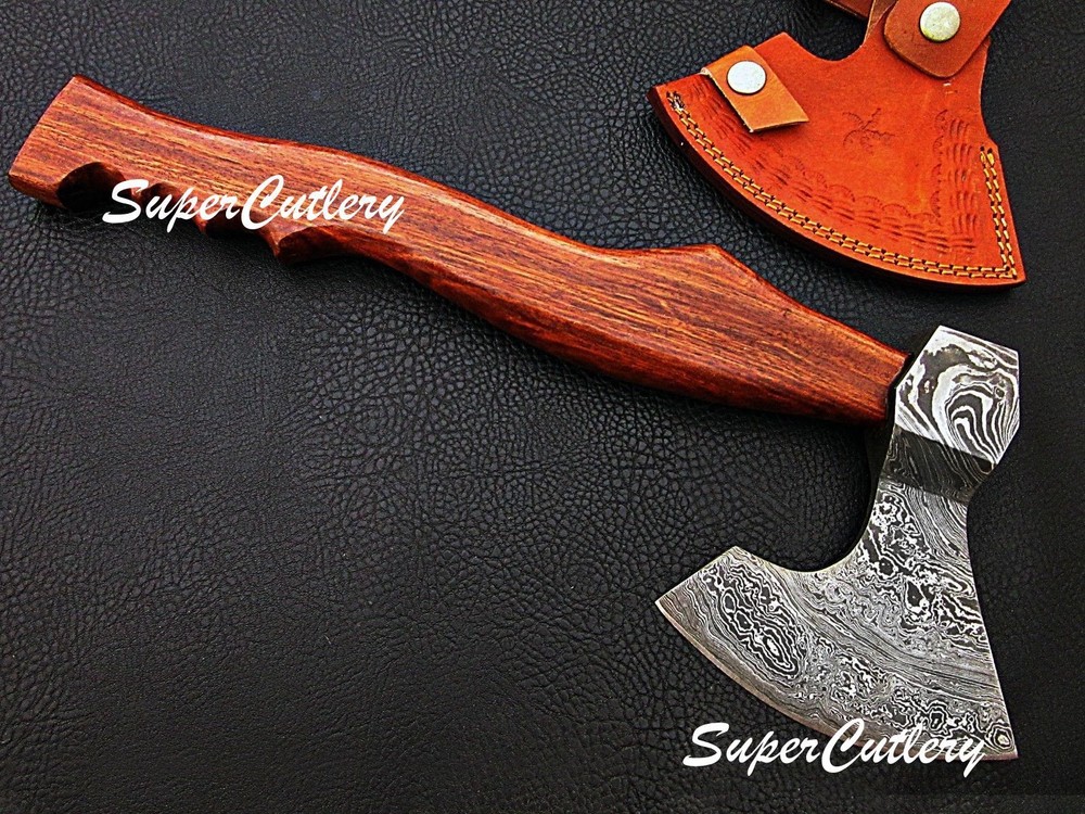 SUPER CUTLERY Custom Handmade Damascus AXE with Rose Wood Handle