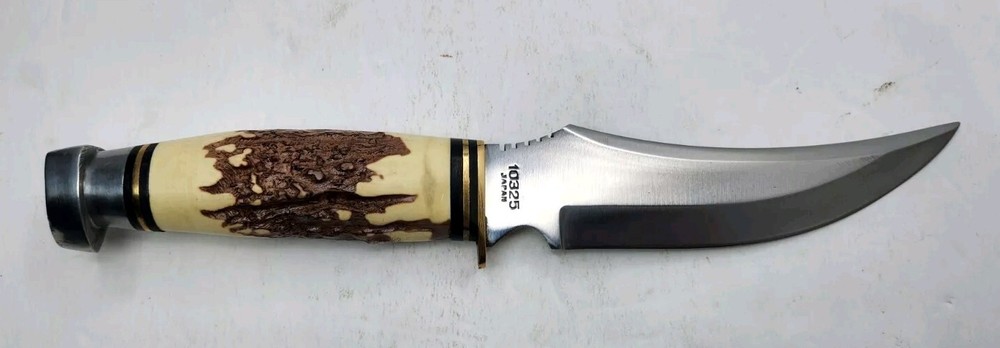 Vtg 10325 Precise Silver Eagle Handmade Fixed Blade Stag Handle Knife w/Sheath