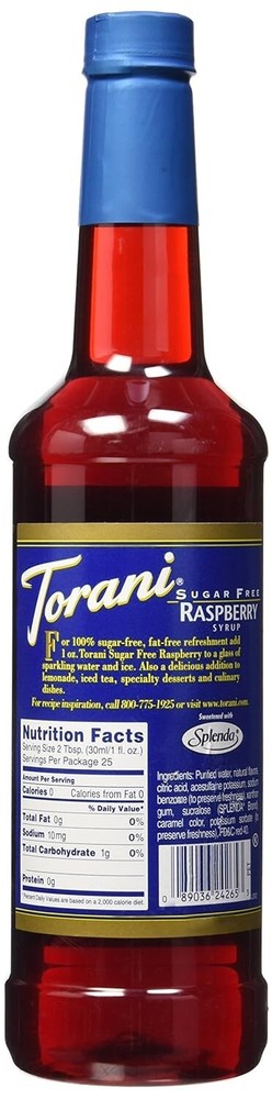 Torani Sugar Free Syrup, Raspberry, 25.4 Ounce Bottle