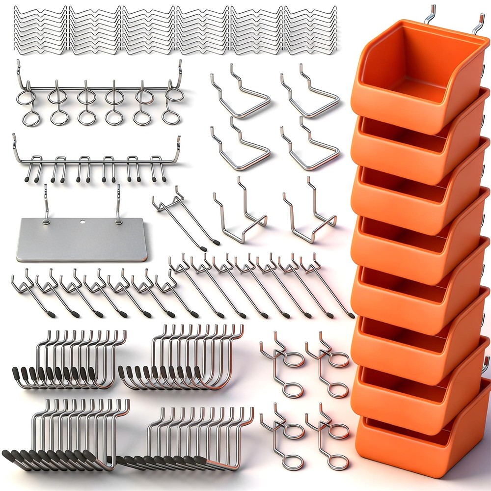 150 PCS Pegboard Hooks Assortment Kit – 15 Types Heavy Duty Pegboard with Bin...