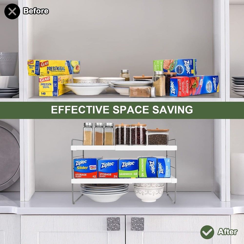 2 Pack Expandable Kitchen Wrap Organizer Rack, Height & Width Adjustable Alum...