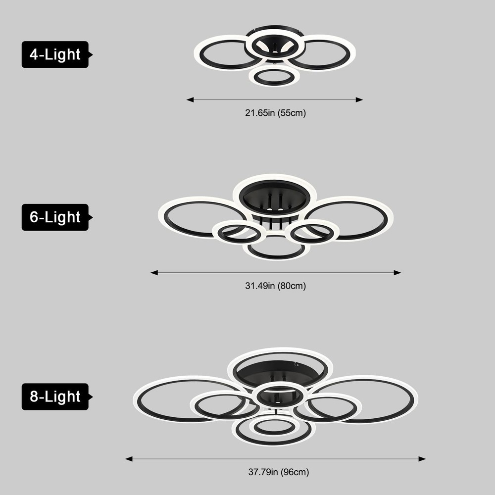 Vikaey Modern LED Flush Mount Ceiling Light, 4 Rings Black 4-Light,
