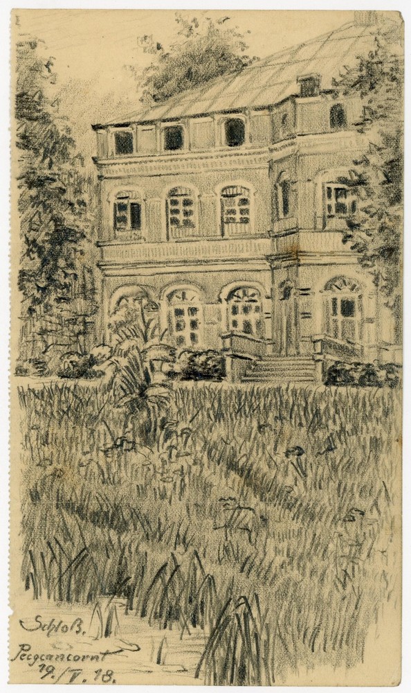 Castle Mansion Old View Unsigned Unknown Unique Drawing 1918