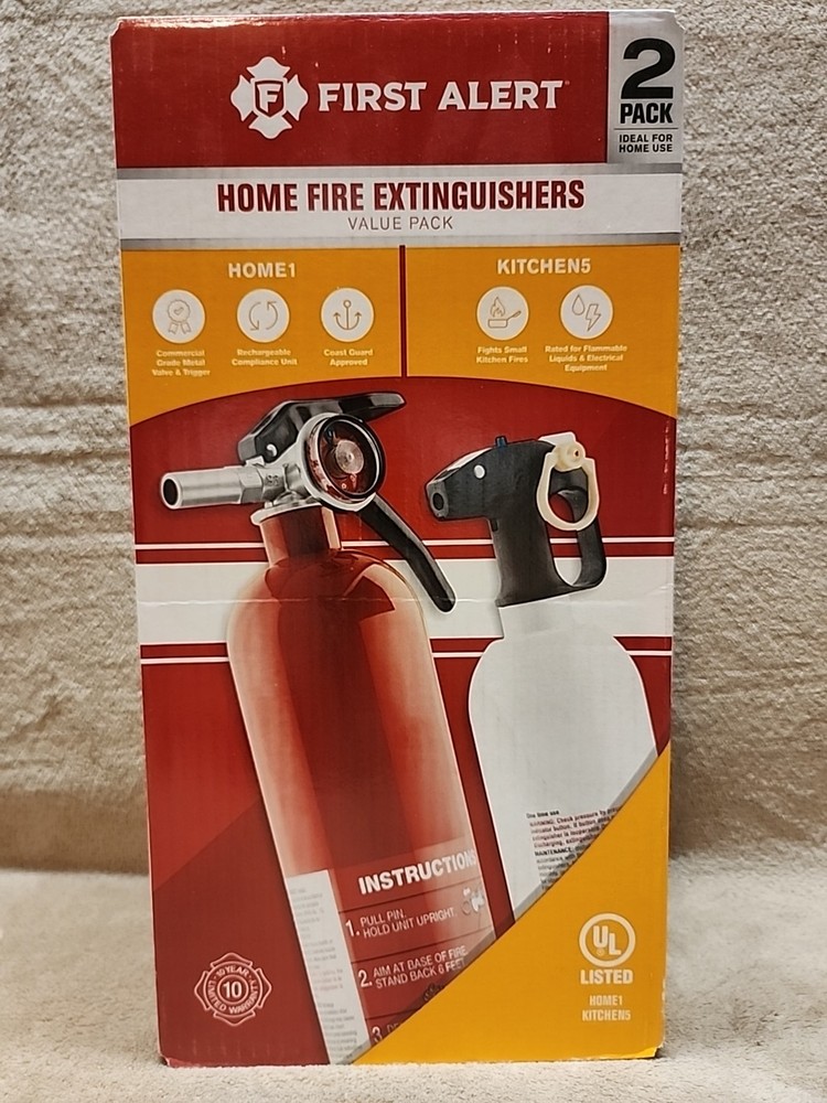 2 Pack First Alert home fire extinguishers. 1 Home / 1 Kitchen