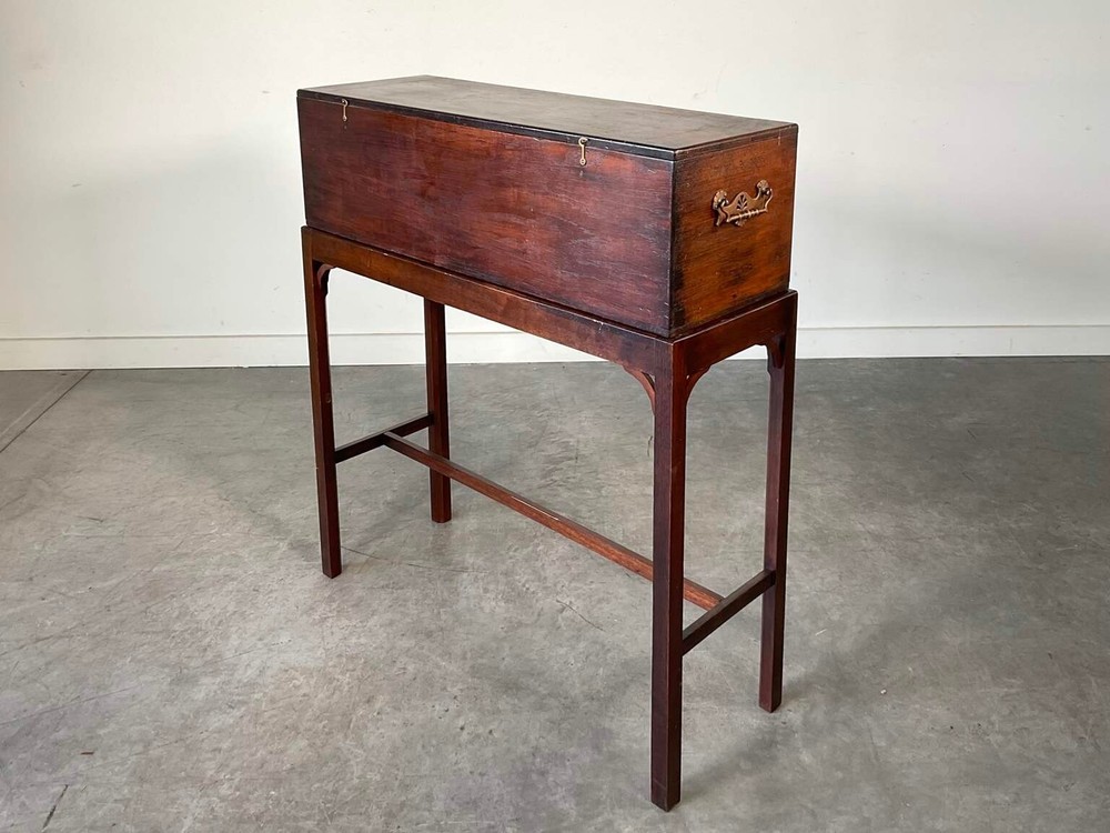 Antique Mahogany Campaign Box On Stand