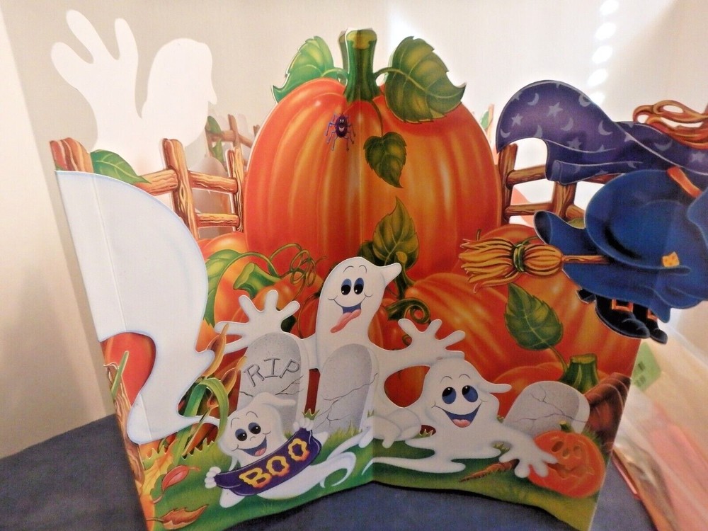 Halloween Pop-Up Witch, Scarecrow, Ghosts, 1999 Impact Plastics, 4 sided