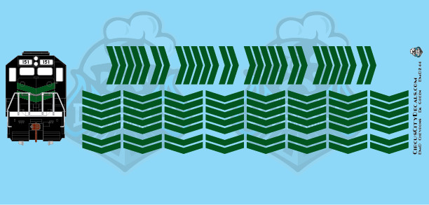 EMD Chevrons GP SD Dk Green Style 4 HO Scale Decals