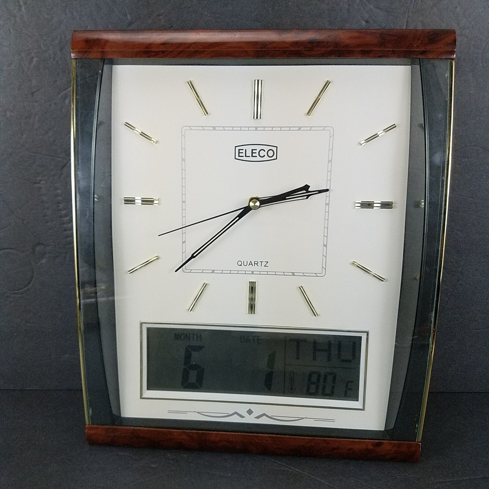Eleco Wall Clock Analog & LCD With Temperature and Date Office Study Decor