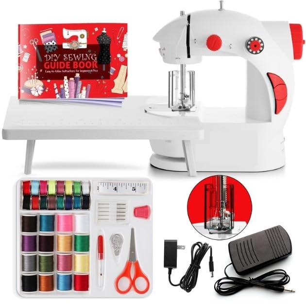 Mini Sewing Machine for Beginners, Dual Speed Small Portable Basic Set Red