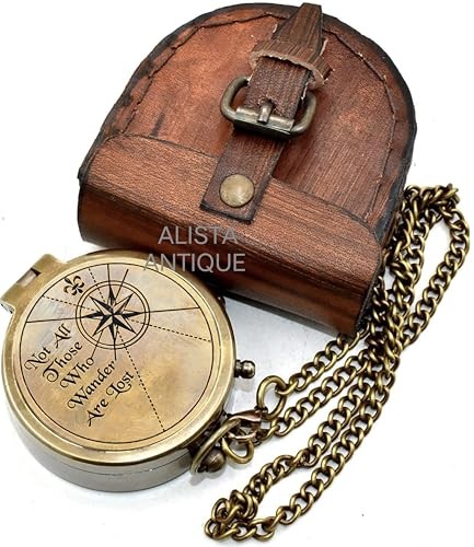 “Not All Those Who Wander are Lost” Engraved Solid Brass Compass with Leather