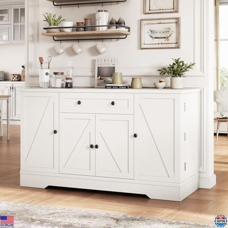 55" Buffet Cabinet with Storage, Kitchen Buffet Sideboard with Pull-Out Shelves
