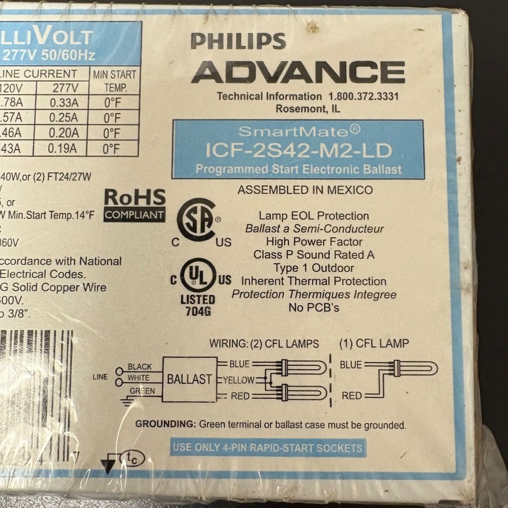 Philips Advance SmartMate ICF-2S42-M2-LD Programmed Start Electronic Ballast
