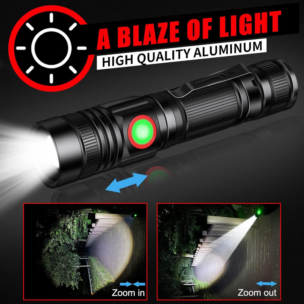 Rechargeable LED Flashlight 2000 Lumen USB Zoomable Waterproof Pocket