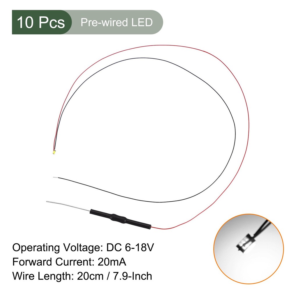 10 Pcs 0603 Micro White Pre-Wired Devices LED Light with Resistor (DC 6-18V)