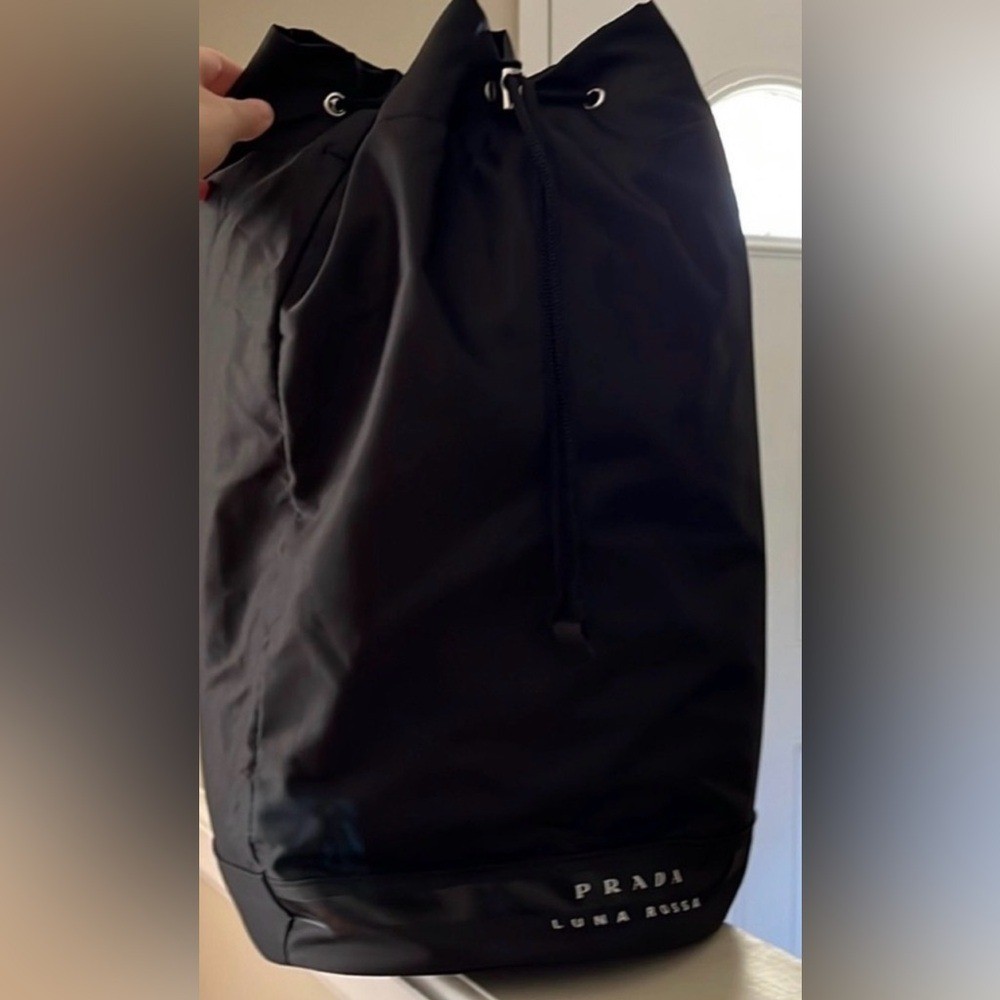 Prada Black Nylon Drawstring Adjustable Strap Backpack Shoulder Duffle