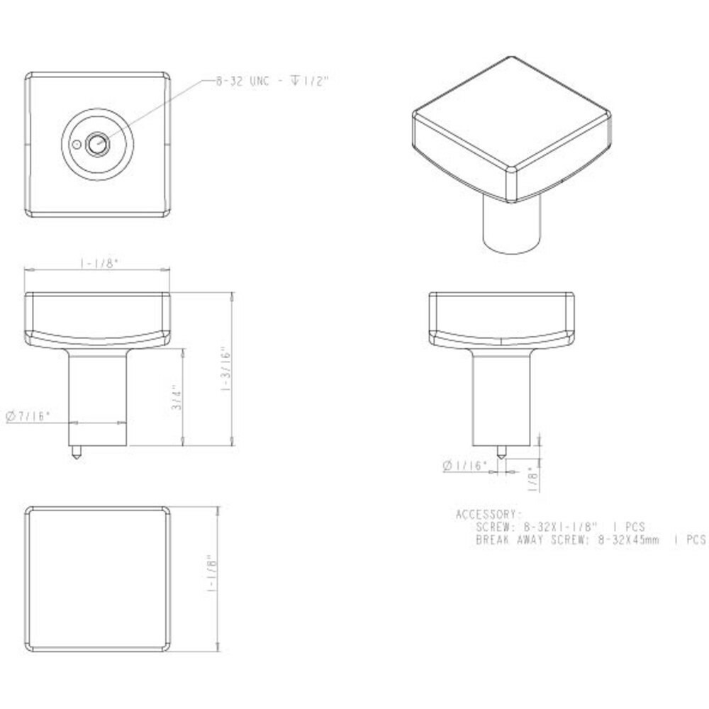 Brushed Pewter Kitchen Cabinet Square Knob Bathroom Pull Furniture Knobs 845BNBD