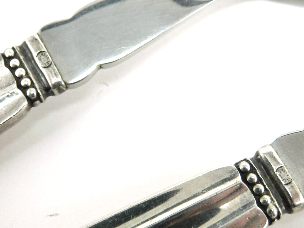 Georg Jensen 925 Sterling Silver Acorn Pattern Spoon & Fork Serving Set