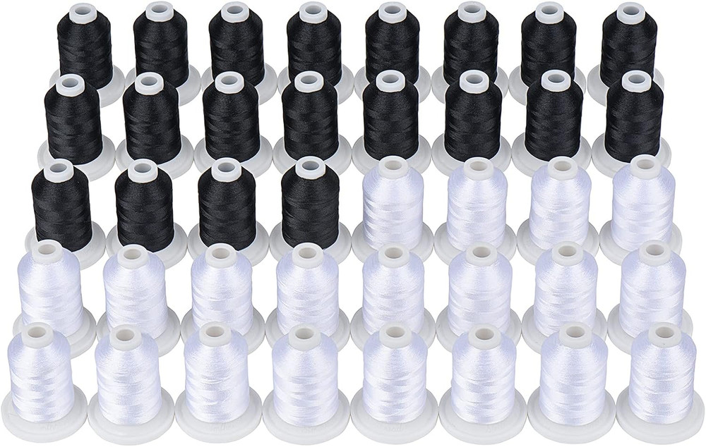 Simthread 40 Spools, 20 White + 20 Black, Polyester Embroidery Machine Thread 50