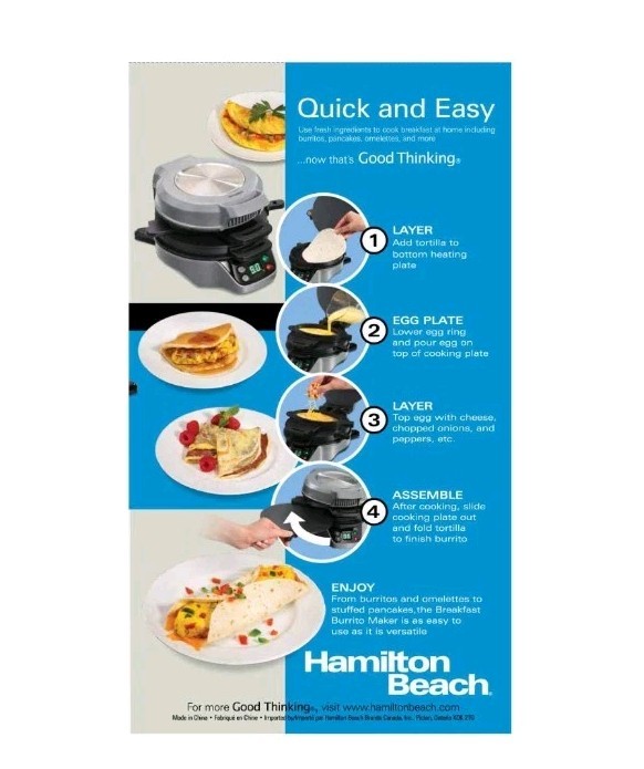 Hamilton Beach Breakfast Burrito Maker Model 25495