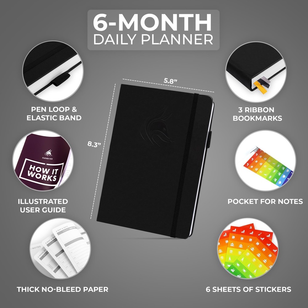 Clever Fox Daily Planner – Undated Planning Notebook with Hourly Schedule