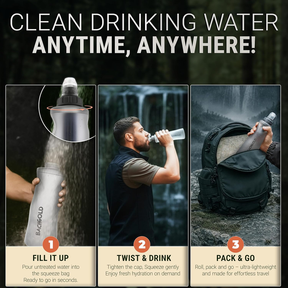 Water Filter Camping – Squeeze Foldable Squeeze Bottle | Ultralight Backpacking