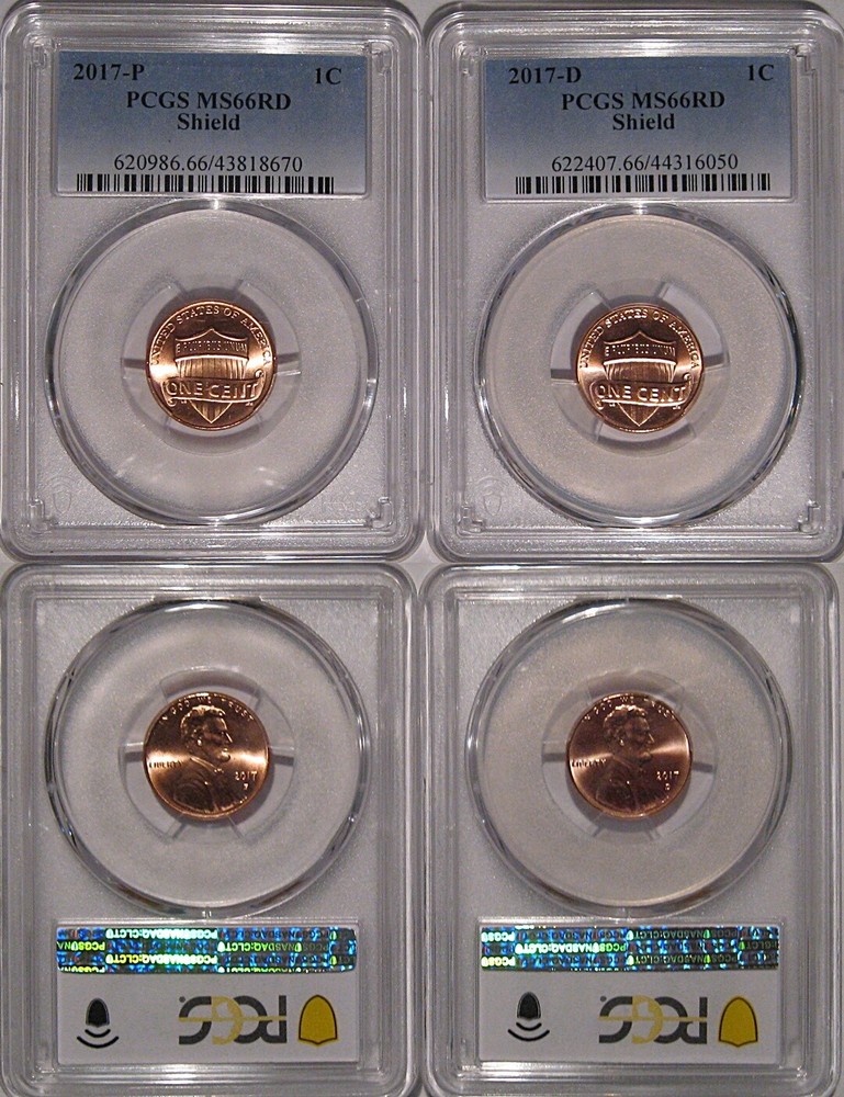 2017 P & D Lincoln SHIELD Cent 1c PCGS MS66RD 2 Coin Set