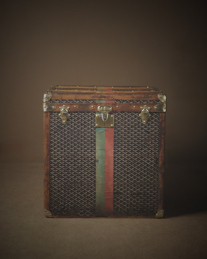 Antique Goyard Hat Cube Trunk Chevron Pattern