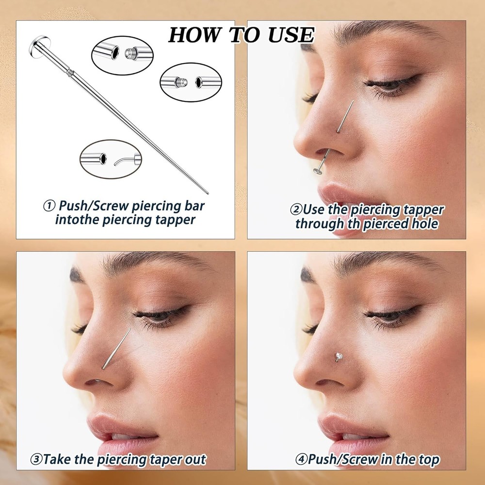 Body Piercing Kit with Threadless Insertion Pin and Grabber Tool for Flat Backs