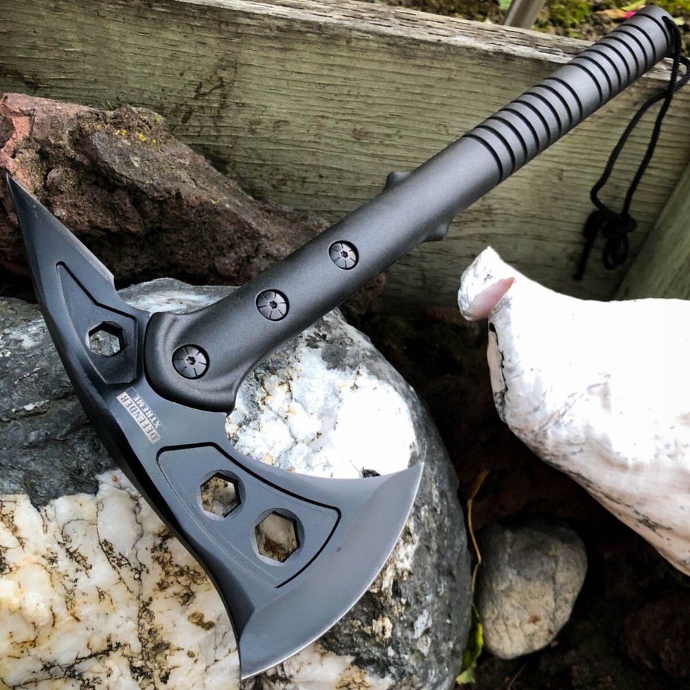 Tactical Tomahawk Stainless Fixed Ax Head Blade Hatchet Camping Black Handle Axe