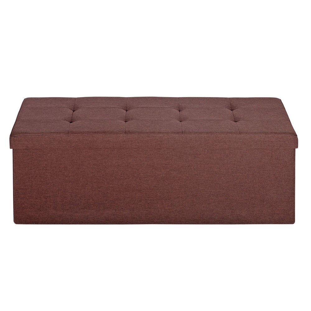 43'' Brown Storage Ottoman Bench Foldable Foot Rest Entryway Stool Rectangular