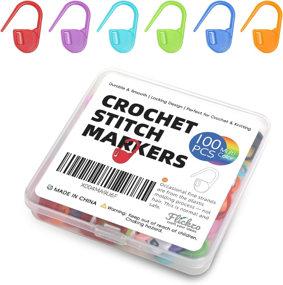 100PCS Crochet Stitch Markers by Flickzo – Locking Multicolor