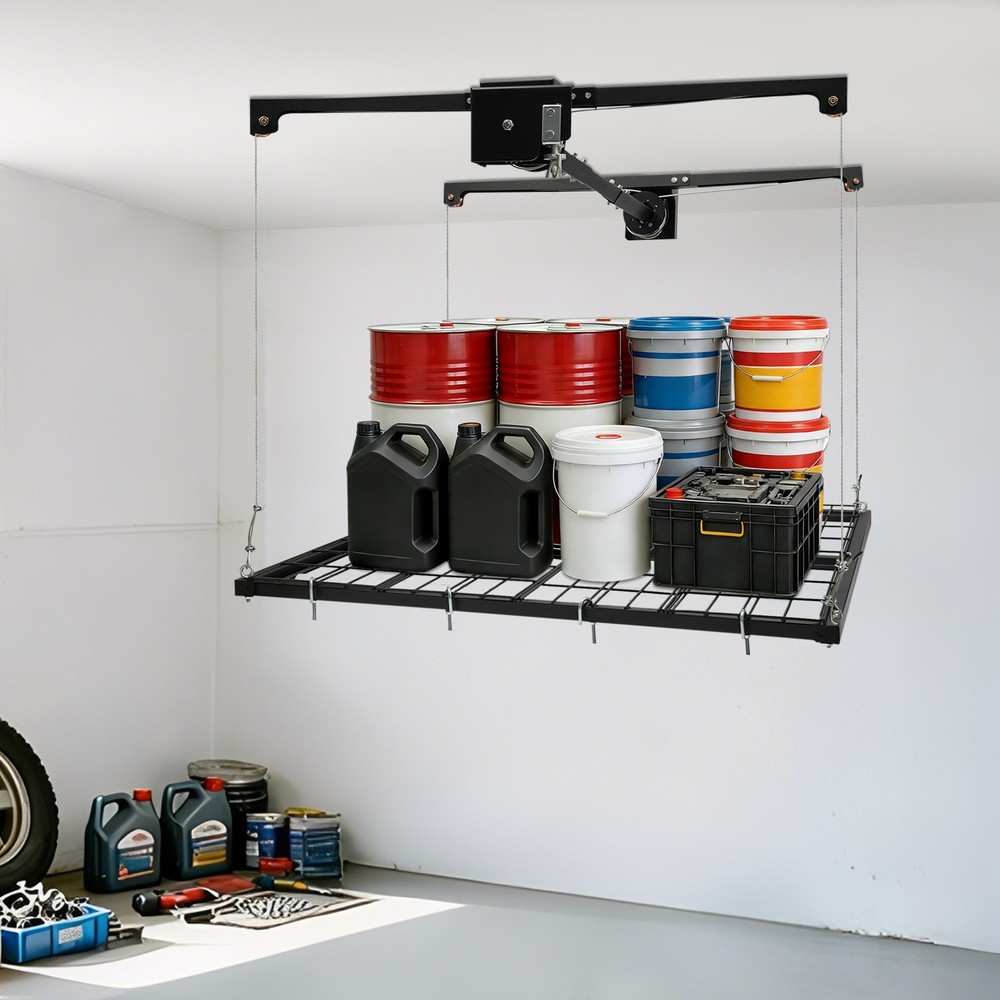 300lbs Garage Storage Rack Ceiling Warehouse Organizer Rack Lifting Storage Rack