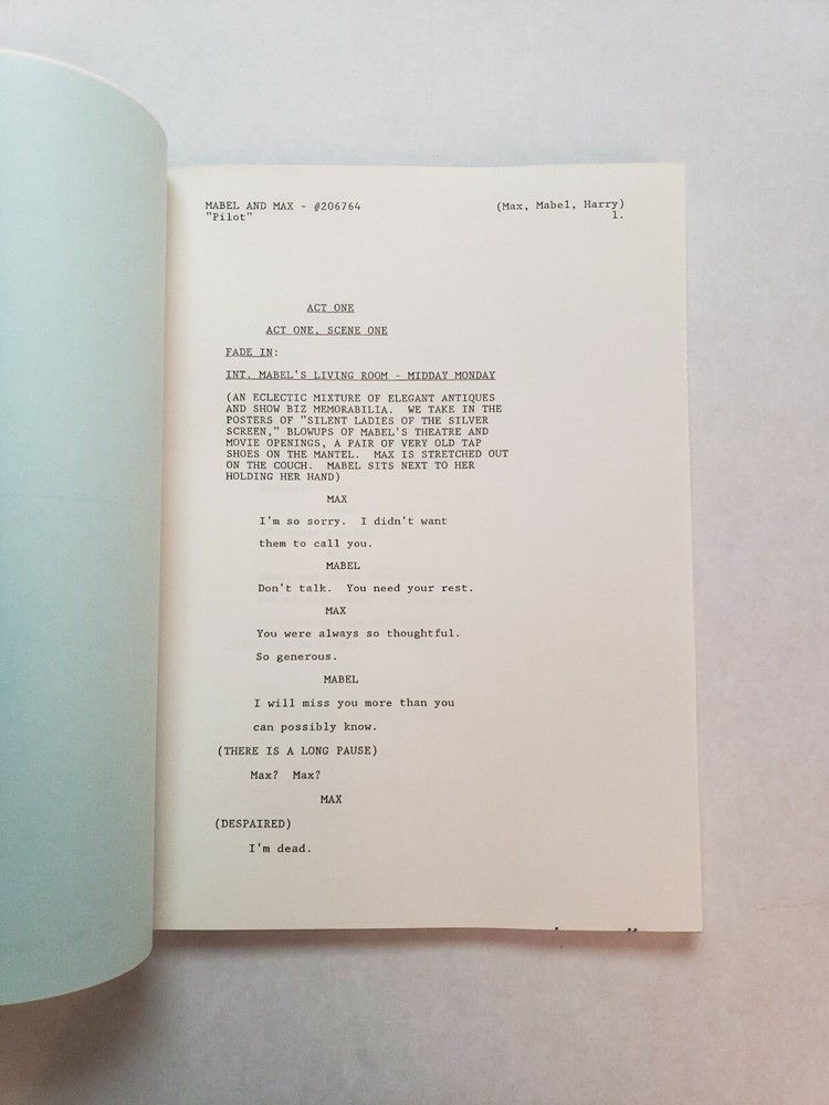 MABEL AND MAX / Suzanne Wong 1987 Unproduced TV Script Warner Bros PILOT EPISODE