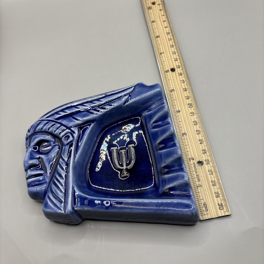 Native American Profile Ashtray Trident Logo Ceramic