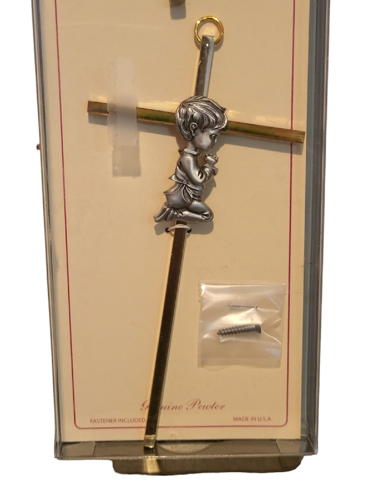 Everlasting Expressions Baptism 7" Wall Cross Pewter Praying Boy