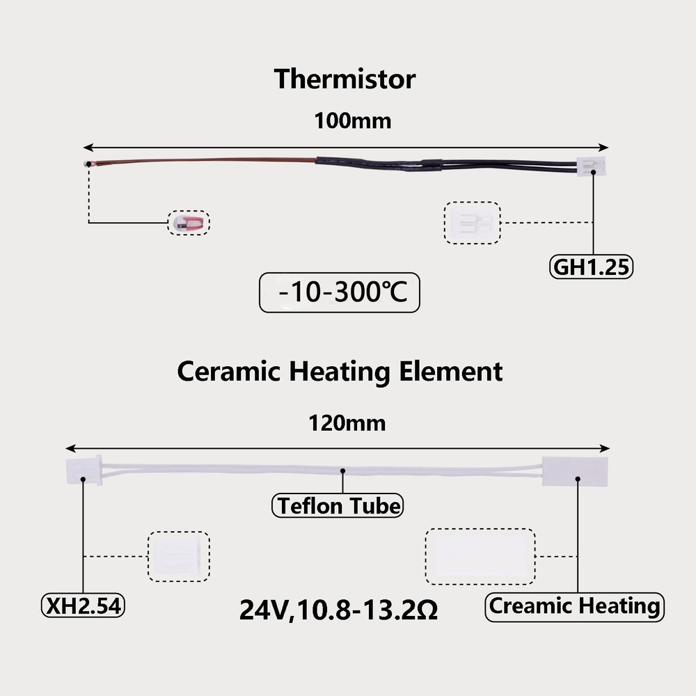 2 Pack Ceramic Heater and Thermistor for X1, 3D Printer Accessories 24V 48W C...