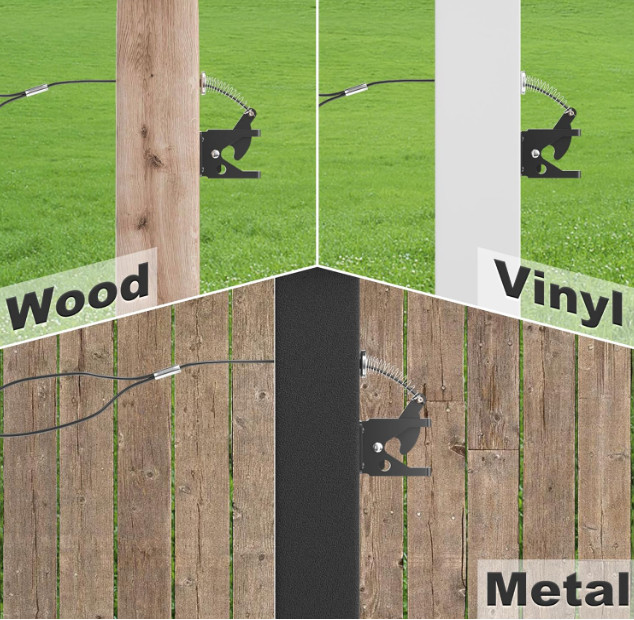 Self Locking Fence Gate Latch | Steel Post Mount w/ Cable Pull Spring Kit