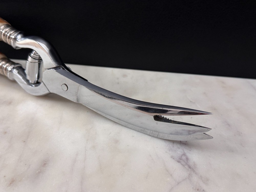 Custom German Stainless Kitchen Poultry Shears Stag Handle, Fork Tip, Take-Apart