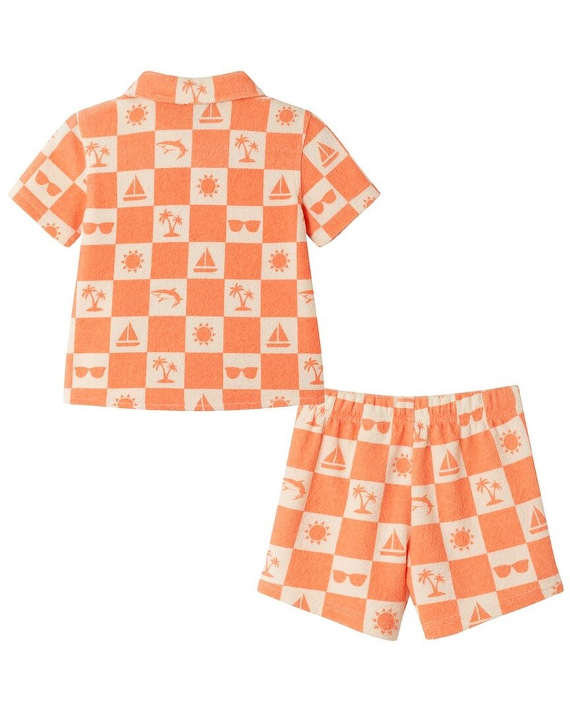 Andy & Evan 2Pc Printed Check Textured Short Set Orange 6/9M