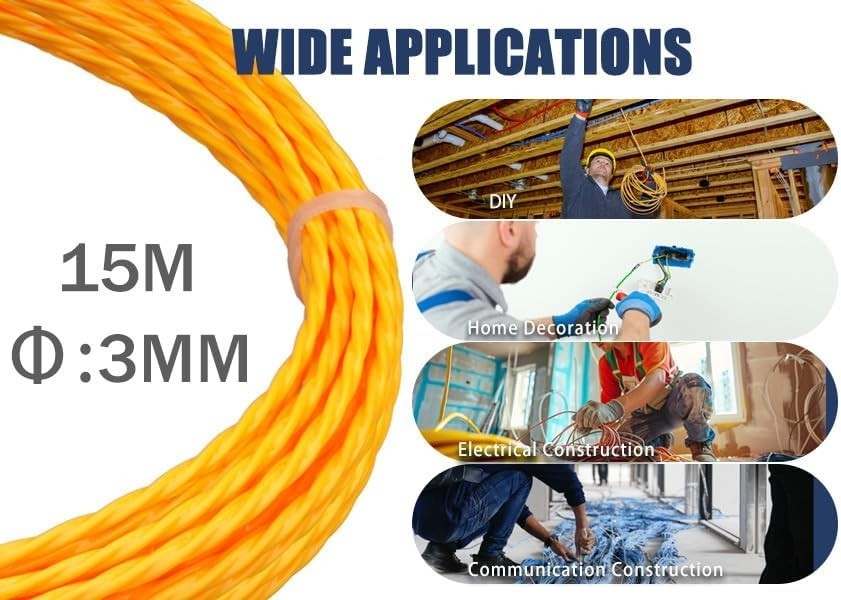 15m Wire Snake - 3.0 mm Electrical Fish Tape for Fast Wire Pulling