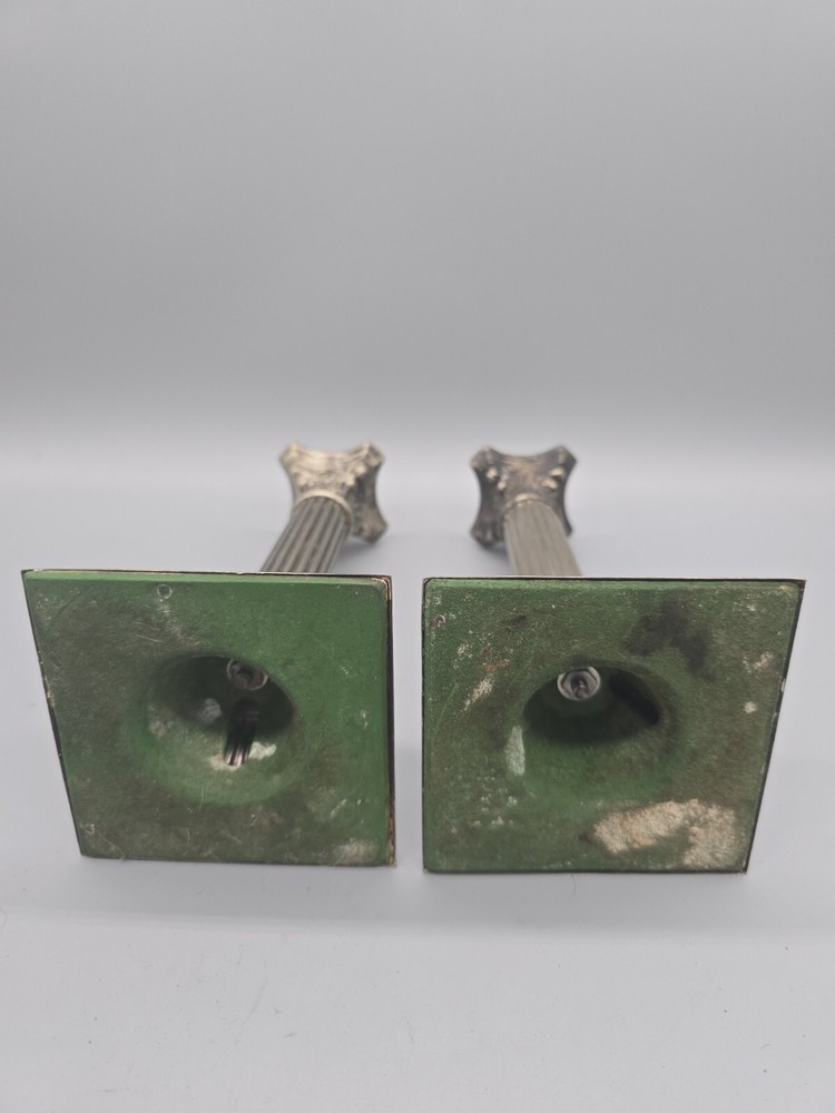 Antique Silver Plate Column Candle Sticks Pair