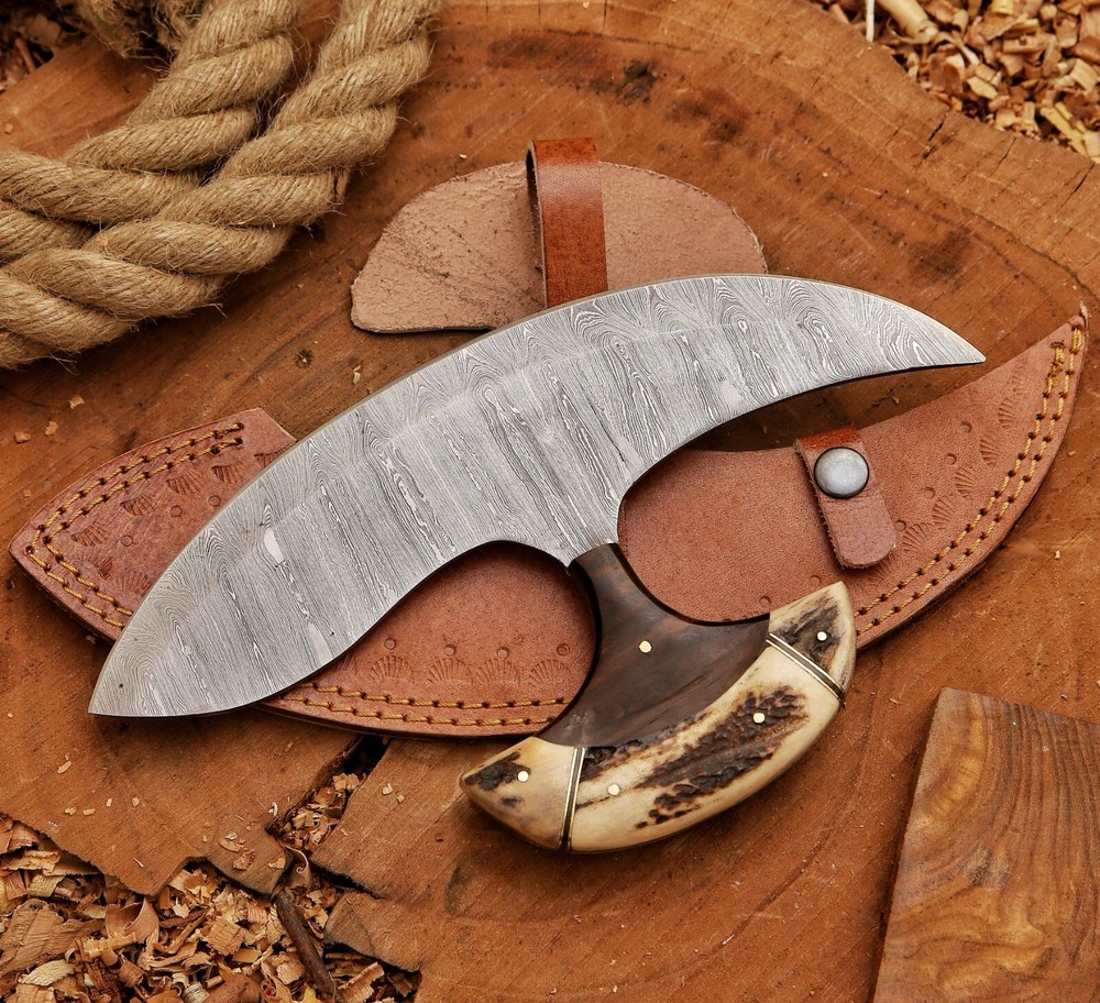 Handmade Damascus Pizza Cutter With Stag Handle, Best Gift for everyone