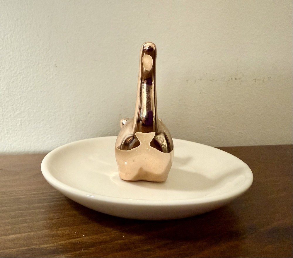 Gold Cat Ceramic Ring Holder Plate Adorable