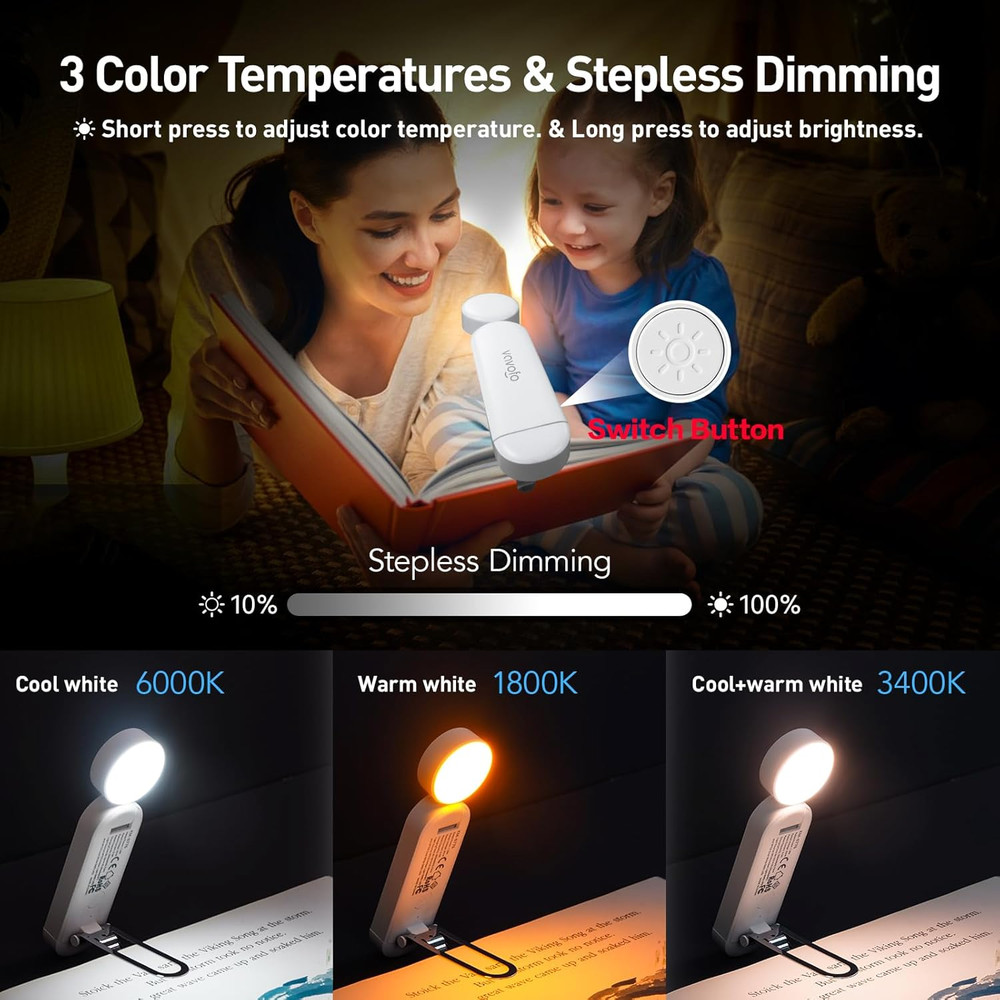 USB Rechargeable Bookmark Reading Light, Blue Light Blocking Amber Leds for Bedt