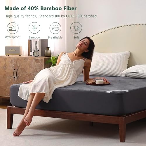 Size Waterproof Mattress Protector, 40% Rayon Derived from Queen Carbon Gray