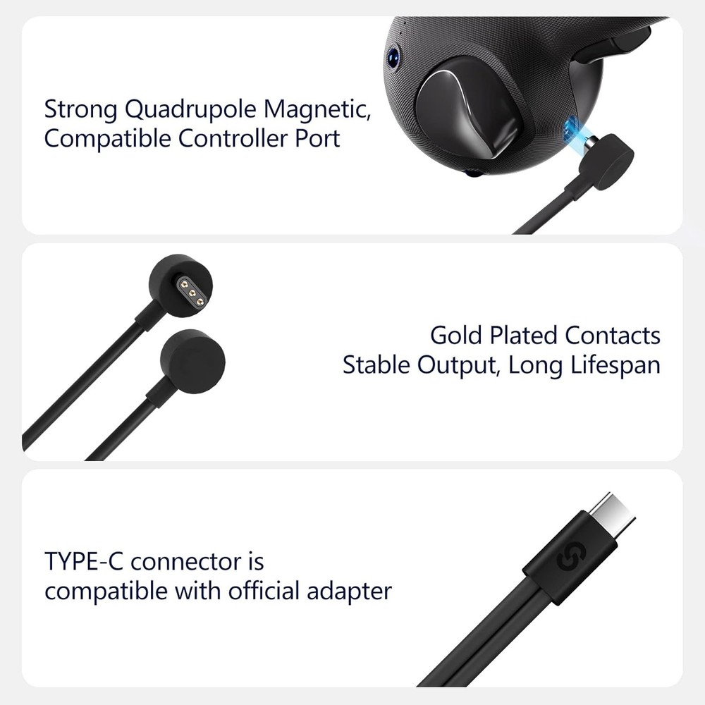 2-In-1 Charging Cable for Meta Quest Pro Controllers Durable Safe for Simultaneo