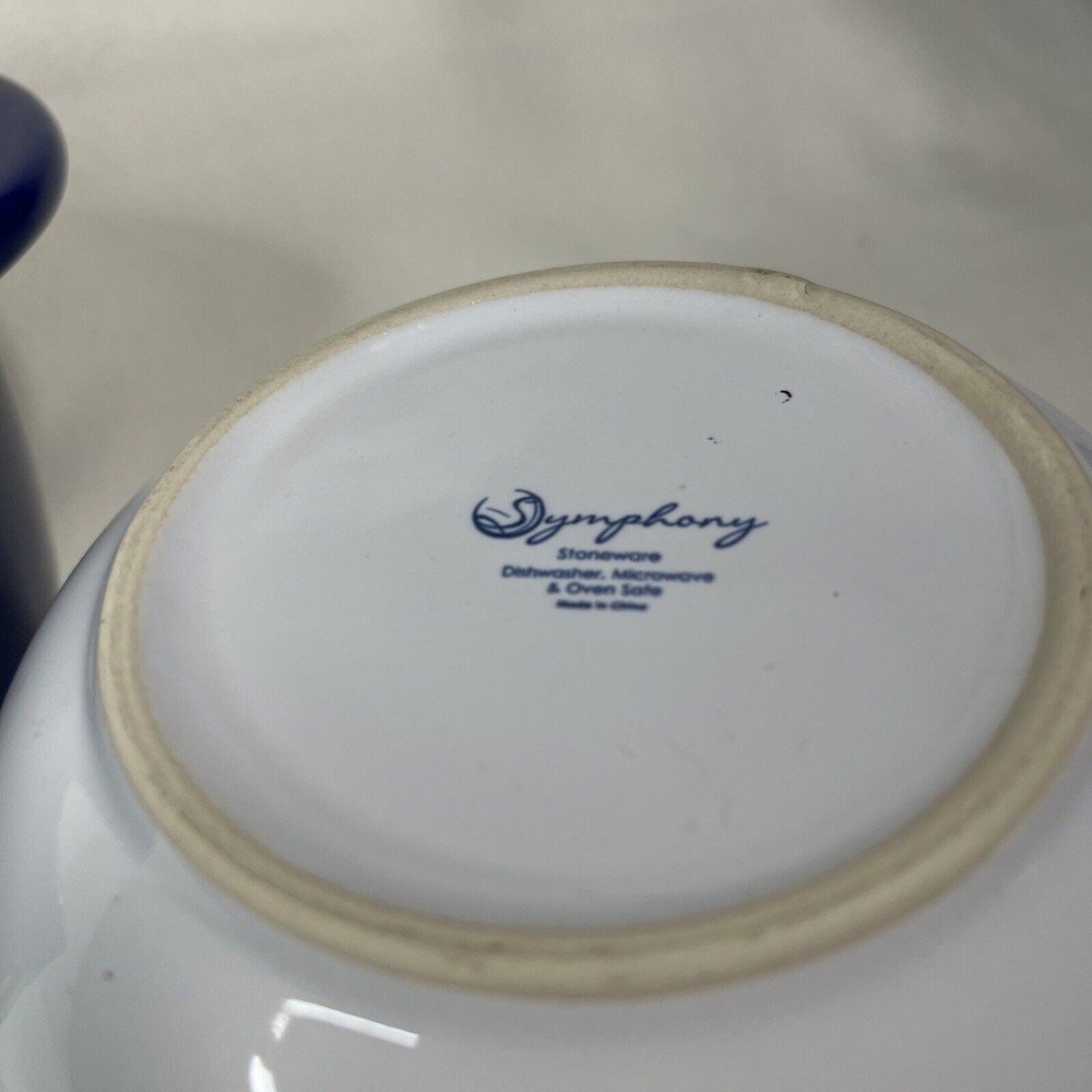Symphony Stoneware Nesting Mixing Bowls Pottery Set 2 Blue/ White, Tan/ White