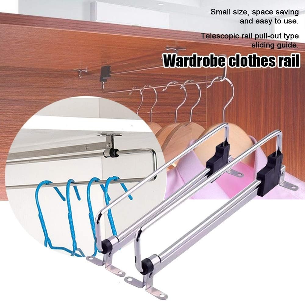 Heavy Duty Retractable Wardrobe Closet Pull Out Rod Hanger Trousers Pull Out